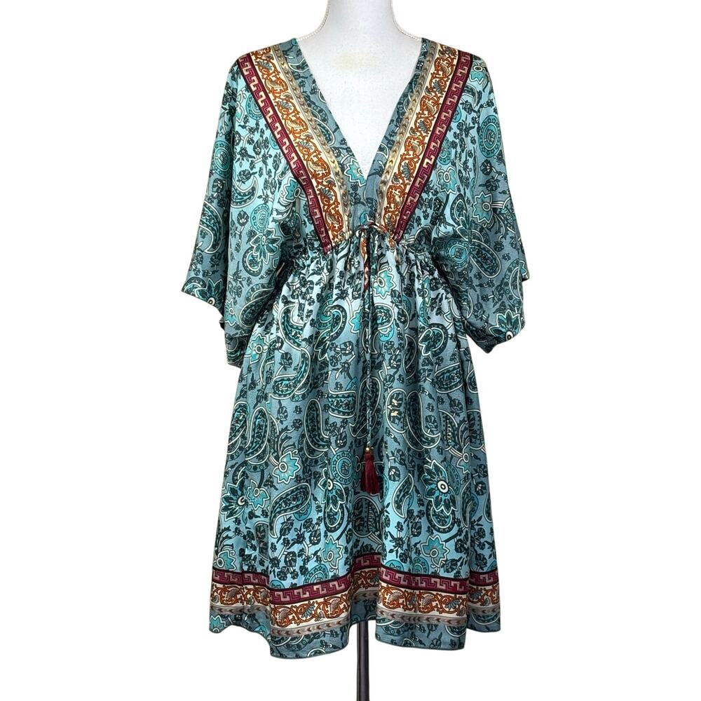 Bigg Bull dress, blue/rust, babydoll, coverup, bohemian, paisley,‎ tropical